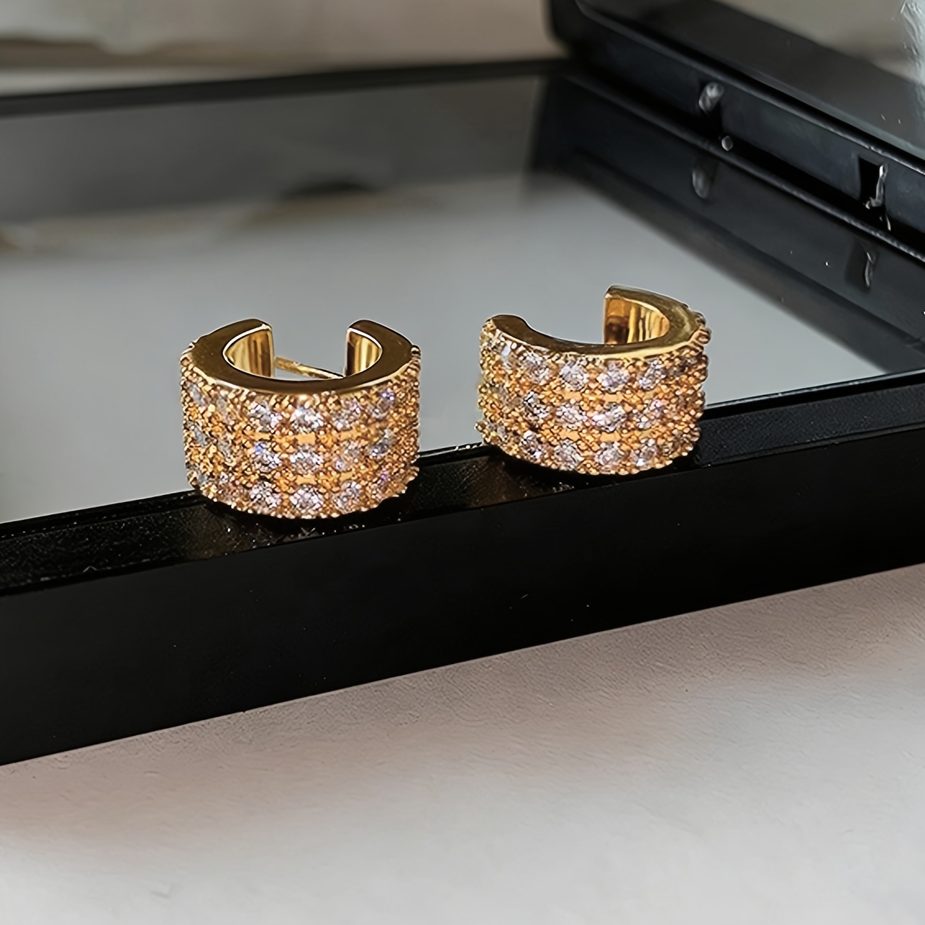 Exquisite Geometric Copper Earrings with Synthetic Zirconia